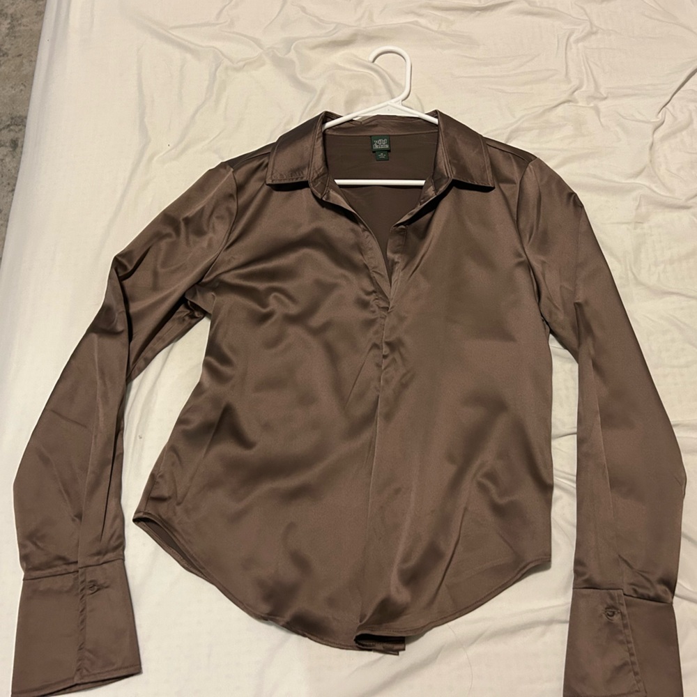 Satin brown button up - worn twice!